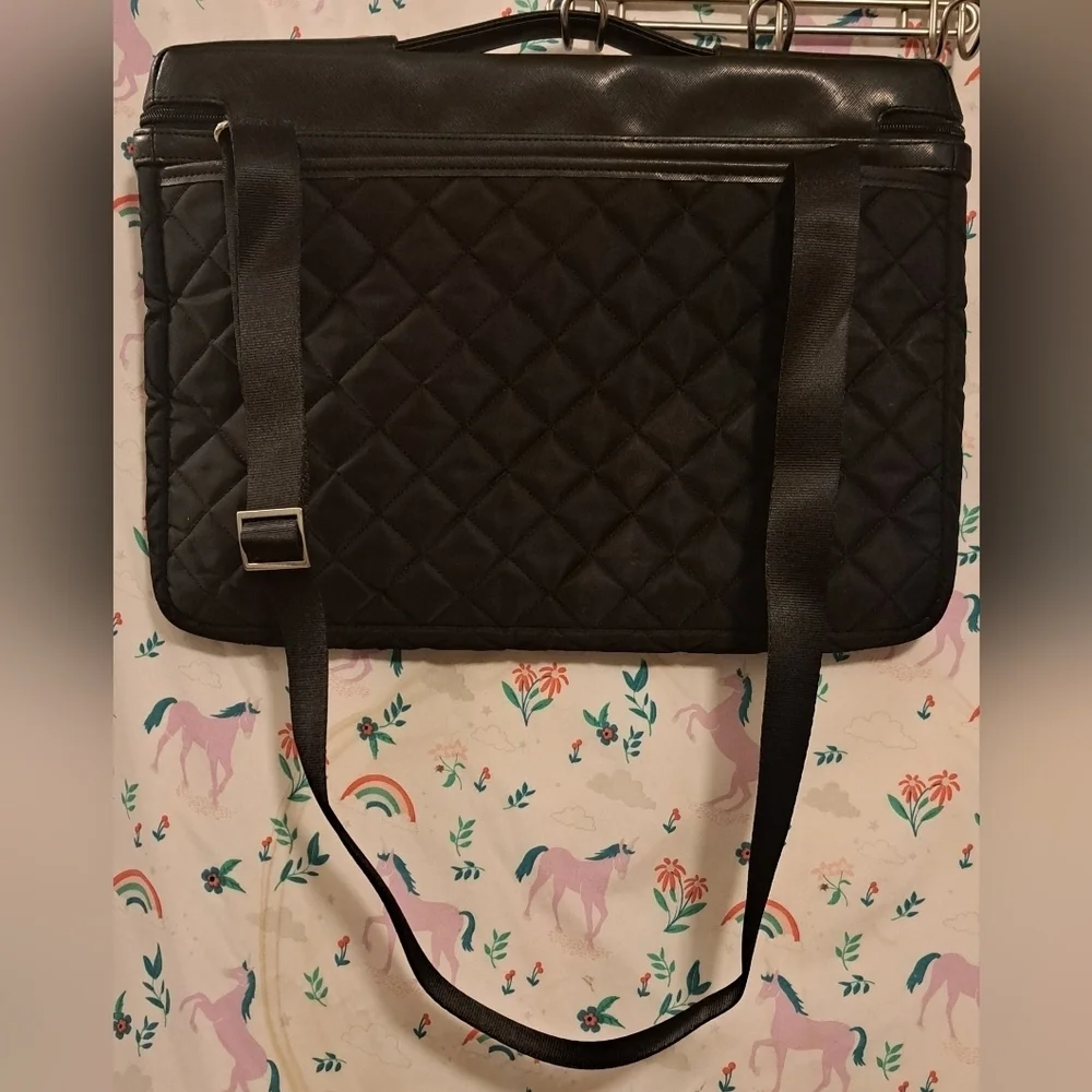 NWOT Knomo Black Quilted Velour Lined Laptop School Work Business Travel Bag